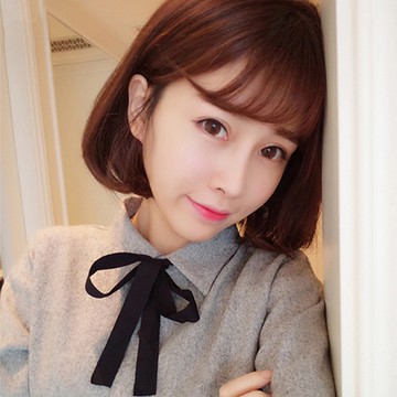 成人裝扮假髮 ‧ bobo頭包臉蓬鬆自然空氣瀏海 - 短直髮 / 淺棕色