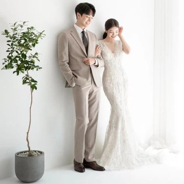 啄木鳥商務西服套裝男修身正裝杏色新郎禮服婚紗照影樓結婚西裝