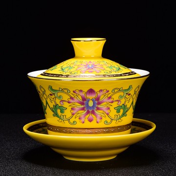 茶具蓋碗茶杯大號琺瑯彩三才蓋碗單個復古泡茶特大八寶茶陶瓷蓋碗