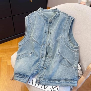 韓系無袖坎肩馬甲2026年新款時尚百搭牛仔外套女水洗做舊上衣潮