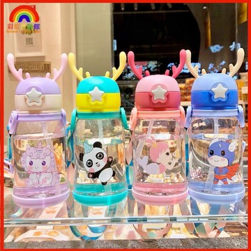 🍒新品特惠🍒兒童水壺 吸管水壺 學習水壺 幼童水壺 幼稚園水壺兒童吸管杯學飲杯男女寶寶防漏可愛鹿角水壺小學生防摔XJ