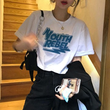 ins超火純棉短袖T恤女夏裝短款半截袖女高腰顯瘦學生寬松半袖上衣