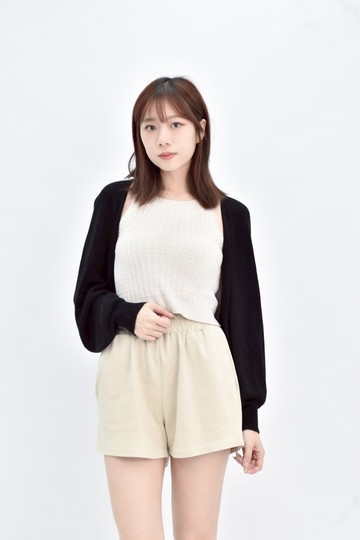 加購優惠(S) queenshop 黑色長袖短版罩衫