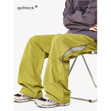 戶外輕量運動軟殼沖鋒褲男女秋季潮牌防潑水寬松工裝褲徒步休閑褲