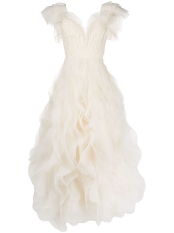 Ana Radu - fully-ruffled maxi dress - women - Polyester - XS - White