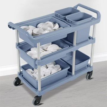 飯店收碗車收盤新款商用小推車傳菜三層盤碟送餐帶垃圾桶小車餐廳 雙11全館免運