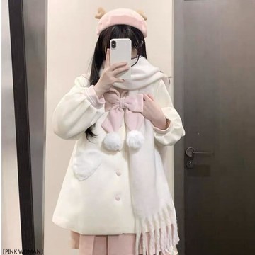秋冬可愛風減齡海軍領呢子大衣百搭軟糯森系中長款小個子外套