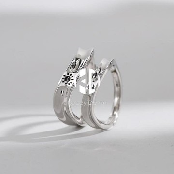 情侶銀戒指一對女男款日月對戒【聚物優品】