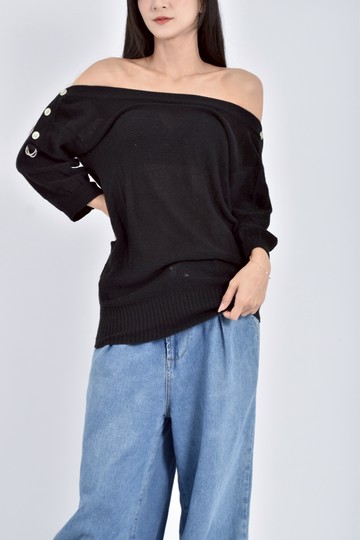 (S) charcoal質感棉質針織五分黑色短袖上衣