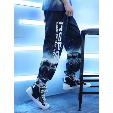 夏季薄款少年潮牌褲子男寬松百搭潮流運動褲學生休閑褲九分束腳褲