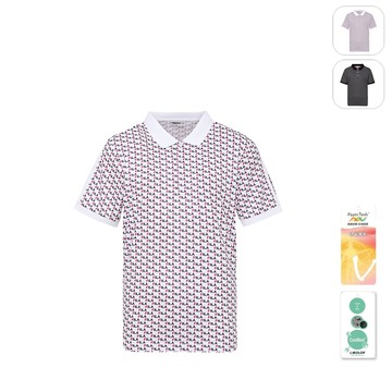 【FILA】男性 GOLF 高爾夫 滿版 吸濕排汗 短袖圓領POLO衫-白色 1POY-6003-WT