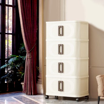 60面寬拉門式摺疊四層收納櫃-附滑輪 兩款可選 024479 60面寬 四層-透黑面板