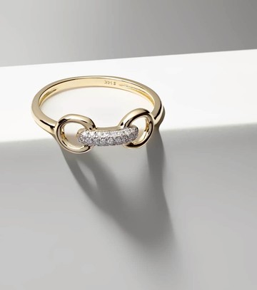 Stone and Strand Bridle 14kt gold ring with diamonds