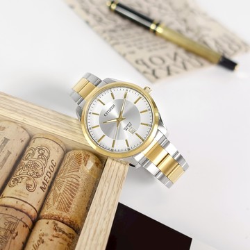 CITIZEN 星辰表 / BI1036-57A /日期 防水100米 日本機芯 不鏽鋼手錶 銀白x鍍金 42mm