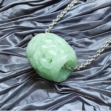冰糯飄綠翡翠雕花路路通項鍊 | 天然緬甸玉翡翠A貨 | 送禮