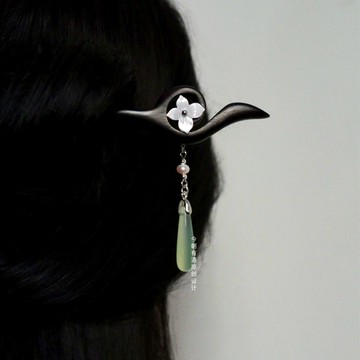 【聊贈一枝春】原創新中式花枝檀木流蘇發簪天然瑪瑙盤發飾高級感 z803