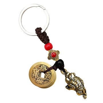 開運金蟾 招財五帝錢鑰匙圈 硫化 全長約9.8cm  金色  1個