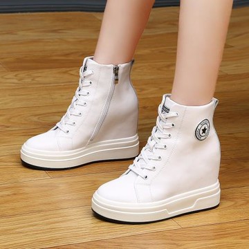 2025秋冬新款真皮內增高小白鞋女10公分女鞋加絨松糕厚底高幫鞋子