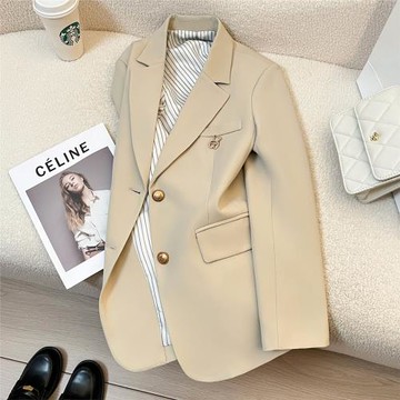 奶油色西裝外套女2025春秋新款設計感炸街小個子氣質休閑小眾西服
