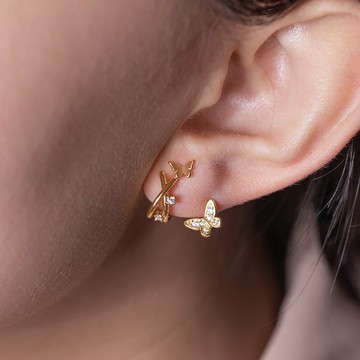 [銅合金]MARIGOLD金蝶飛舞花之間夾式耳環【KMD479】-金