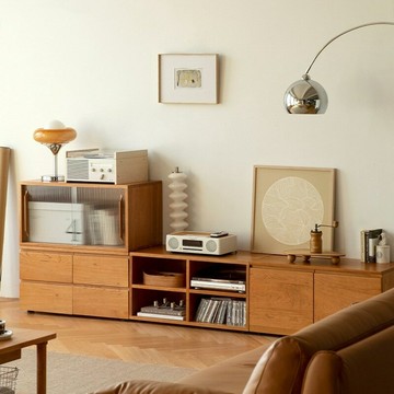 免運/公司貨 電視櫃 原木電視櫃 實木電視櫃 斗櫃 櫃子 北歐實木模塊多功能組合柜簡單地臺電視柜櫻桃木客廳落地柜收納柜 可開發票 全館五折 工廠現貨直銷 新品特價 z10234