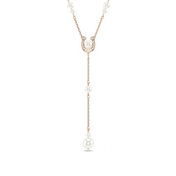 SWAROVSKI 施華洛世奇 馬年新年限定 Symbolica 馬蹄鐵珍珠水晶Y字形項鍊-玫瑰金(5741463)