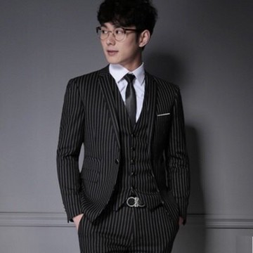 現貨+預購 西裝外套 兩件套套裝-英倫休閒修身條紋男西服2色72ag9【獨家進口】【米蘭精品】