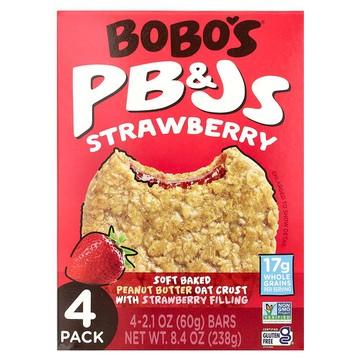 Bobo's Oat Bars, PB&Js，草莓味，4 包，每包 2.1 盎司（60 克）