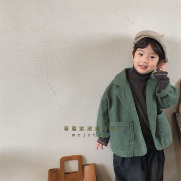 兒童新款春秋2024男童純色做舊西裝中小童森系復古外套夾克小西服