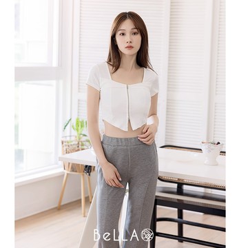 【夏季新品】BeLLA 雙拉鏈方領短版上衣 白色