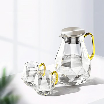 FOREVER 耐熱玻璃鑽石紋款 不鏽鋼把手水壺1800ML 1壺2杯組