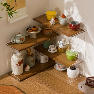 【含稅/免運】 桌面博古架臺式茶桌茶具置物架小型茶葉柜茶杯茶壺收納擺放展示架