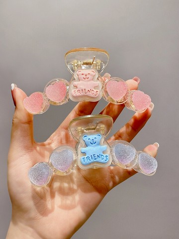 糖果色透明軟糖愛心小熊發夾女大號后腦勺夾子抓夾鯊魚夾頭飾發卡