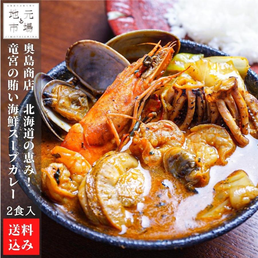 北海道の恵み！竜宮の賄い海鮮スープカレー 500g×2 冷凍 レトルト スープカレー ギフト 札幌市 奥芝商店 産地直送 送料無料