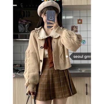 初冬裝搭配一整套2024春秋學院風針織衫毛衣娃娃領襯衫兩件套裝女