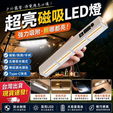 台灣現貨✨超亮磁吸LED擺攤燈 夜市擺攤燈 露營燈 多功能照明燈 磁吸露營燈 Type-C充電 工作燈 停電應急燈 戶外