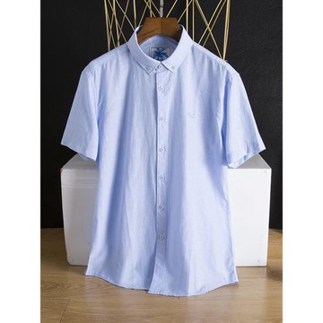 亞麻襯衣！工廠牛貨！外貿剪標男裝夏季基礎修身薄款透氣短袖襯衫