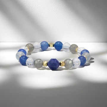 精靈Genie | 美人魚的藍眼睛 x 藍瑪瑙灰月光手鍊 白水晶紫瑪瑙