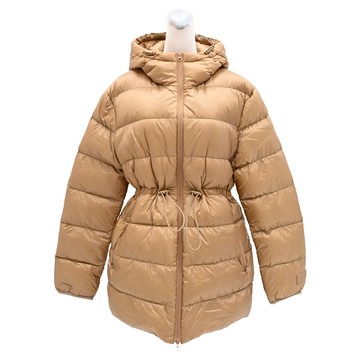 BURBERRY 8091126 抽繩收腰設計雙向拉鍊連帽羽絨外套.駝色