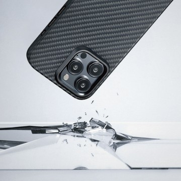 PITAKA  iPhone 15 Pro/ProMax 航太纖維磁吸防摔軍規手機殼IP15ProMax 黑灰