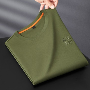 高級感夏季薄款壓凸無痕冰絲光棉t恤男短袖修身歐貨高端圓領半袖鑫弘-衣錦男裝