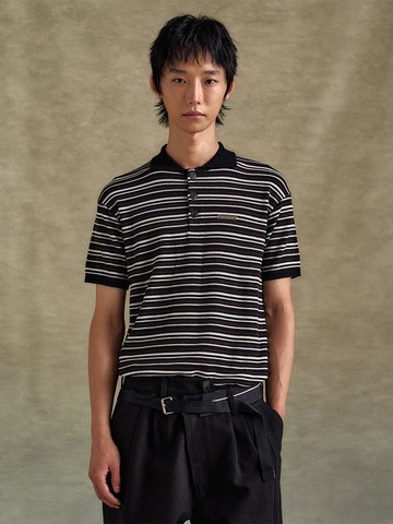 STRIPE POLO SWEATER (atb1286m) [BLACK/BROWN]