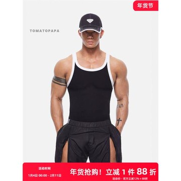 TOMATOPAPA原創背心2024春夏新款撞色美式運動健身無袖訓練男背心