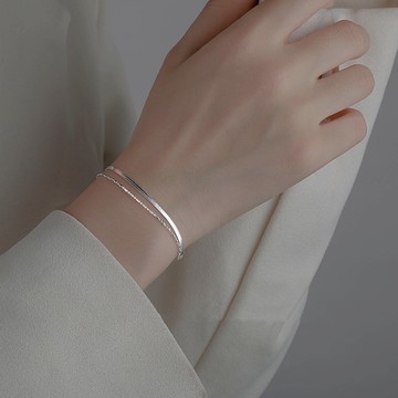 《現貨》眉兒銀飾 925純銀 蛇骨雙層手鍊 / 腳鍊 純銀手鍊 銀手鍊光珠 銀珠 女生手鏈 閨蜜 禮物 生日禮物