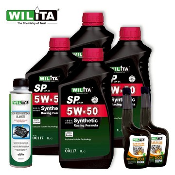 全新升級【WILITA 威力特】5W50汽車機油保養組(5W50x4+汽油精x2+機油精)