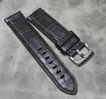 優樂悅~純手工優質美洲短吻鱷魚皮表帶22mm竹節骨紋金表鱷魚真皮表帶定制