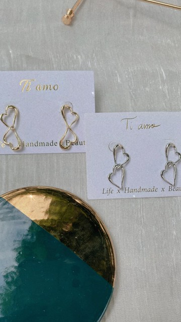 心心相印。純銀包14K金耳針