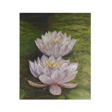 睡蓮繪畫、花卉牆藝術、原創繪畫、白蓮花藝術品