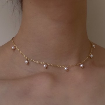 Elle 淡水珍珠項鍊/ 吊墜項鍊/細緻/ 鍊條/14K注金