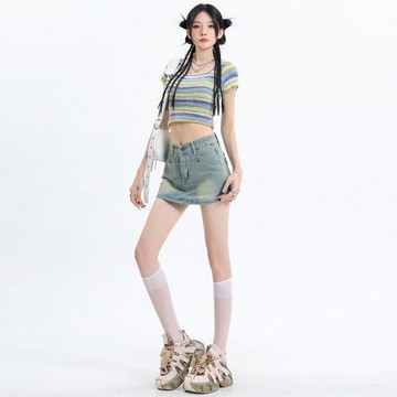 牛仔半身裙女 春夏季新款辣妹裙褲懷舊顯瘦顯高小個子a字包臀短裙